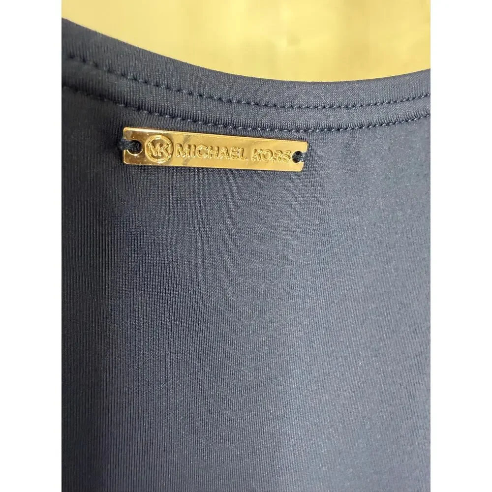MICHAEL KORS Deep V-Twist Solid Navy One Piece Women's 20W